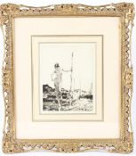 MANNER OF RUSSELL FLINT Nude descending steps from a wall etching 22.5 x 17.5cm