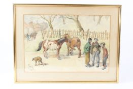 JOHN (LATE 19TH EARLY 20 CENTURY) Horses and stable lads in a yard watercolour signed 33 x 49cm
