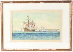 20TH CENTURY SCHOOL Possibly Columbus's ship the Santa Maria on route to America watercolour Wm.