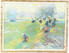 HORSE RACING INTEREST (20TH CENTURY) Impressionist view of a horse race oil on canvas signed