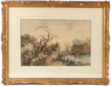 JAMES BAKER PYNE (1800-1870) River landscape with watermill watercolour inscribed on the mount 27.