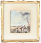 SCOTTISH SCHOOL (19TH CENTURY) Children playing on a beach watercolour 17 x 15cm