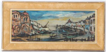 BERNARD View of a harbour, possibly Venice oil on canvas signed 23.5 x 63cm