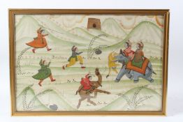 INDIAN SCHOOL Tiger hunters with a camel and elephant gouache 37 x 56cm