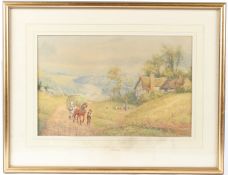 A D BELL (LATE 19TH EARLY 20TH CENTURY) Landscape of farmer with haycart passing a woman and cottage