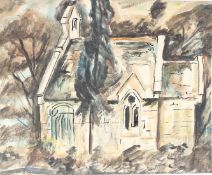 E MORGAN (20TH CENTURY) Study of a chapel ink and watercolour signed unframed 32 x 39.5cm