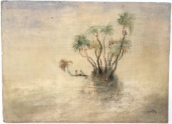 MANIKLAL BANERJEE Date palms watercolour signed inscribed and dated 1979 on the reverse unframed