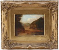 ATTRIBUTED TO RICHARD WILSON View of a cottage oil on panel gallery label verso 12.5 x 17.5cm