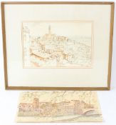 DOROTHY HUTTON 'Sienna from the Grand Loggia' pen and wash artist's label verso 23 x 34cm and