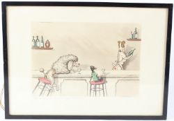 BORIS O'KLEIN (EARLY 20TH CENTURY) 'Pour Moi.....' dogs in a cocktail bar aquatint signed and