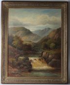 E BENNETT (LATE 19TH CENTURY) Welsh mountain landscape with waterfall oil on canvas signed 89.5 x