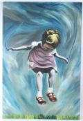CONTEMPORARY SCHOOL 'Skipping' oil on board signed indistinctly with initials unframed 122 x 81cm