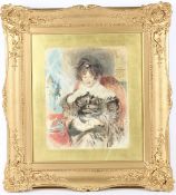 FRENCH SCHOOL (19TH CENTURY) Portrait of an elegantly dressed lady seated with a book watercolour
