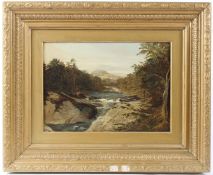 ATTRIBUTED TO FREDERICK LEE Landscape with mountain stream oil on canvas 23.5 x 33.5cm