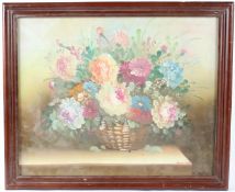 20TH CENTURY SCHOOL Still life basket of flowers oil on canvas signed indistinctly 42 x 52cm