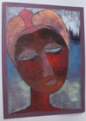 MURAINA OYELAMI (b.1940) 'Pensive Mood II' oil on paper signed unframed 60 x 43cm image