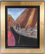 ALBERT LOUDEN (b.1943) Figures in a street pastel on board signed and dated 2002 68 x 54cm