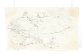 ENGLISH SCHOOL (EARLY 19TH CENTURY) Shepherd boy playing pan pipes on a knoll pencil drawing