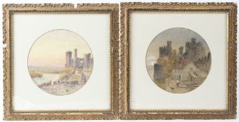 BRITISH SCHOOL (19TH CENTURY) Views of castles pair of watercolours circular mounts diameter 20.5cm