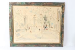 FRENCH SCHOOL (20TH CENTURY) Parisian street scene colour print 56 x 71cm