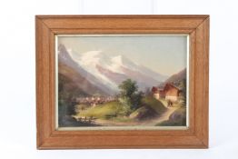 CONTINENTAL SCHOOL (19TH CENTURY) Village in a alpine valley oil on board 18 x 26.5cm