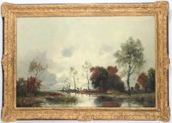 A HERBE (20TH CENTURY) River landscape oil on canvas signed 60 x 90cm