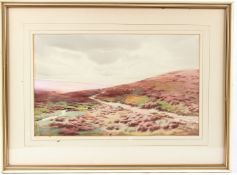 BARAGWANATH KING (1864-1939) Heather moorland landscape watercolour signed and dated '10 28 x 48cm