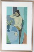 ALDO SALVADORI Lady seated at a table screenprint signed in pencil numbered 109/200 63 x 34cm (