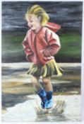 CONTEMPORARY SCHOOL 'Puddle' oil on board signed indistinctly with initials unframed 122 x 81.5cm