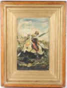 ORIENTALIST SCHOOL North African warrior on horseback oil on board signed indistinctly 54 x 35cm