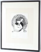 HASSAN MUSA (b.1951) Seated woman surrounded by script brush, pen and ink on paper pencil