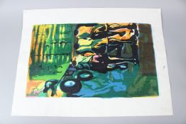 BRUCE ONOBRAKPEYA (1932 NIGERIA) 'Sugar Cane Truck Pushers' serigraph / screenprint 14/75 signed and