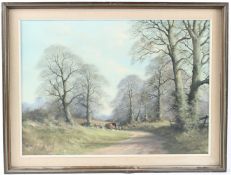 J. CAESAR SMITH (1930-2021) Gypsy caravan on a track through woodland oil on canvas signed and dated