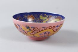AN UNUSUAL CHINESE FAMILLE ROSE AND ENAMELLED EGGSHELL PORCELAIN DRAGON AND PHOENIX BOWL, bears