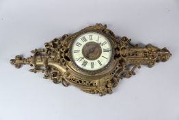 AN ORNATE CAST BRONZE CARTEL CLOCK with enamel dial. 68cms high.