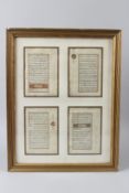 FOUR ILLUMINATED QURAN LEAVES, 19TH CENTURY OTTOMAN TURKEY, mounted as one, framed and glazed.