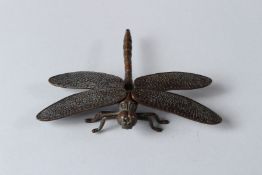 A JAPANESE OKIMONO BRONZE DRAGONFLY. 10cms.
