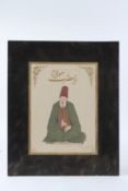 A TURKISH ISLAMIC WRITING DERVISH MEVLANA, unframed. 36cms x 26cms.