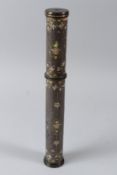 AN OTTOMAN TURKISH FLORAL DECORATED PAINTED WOOD PEN BOX, of two part cylindrical form.