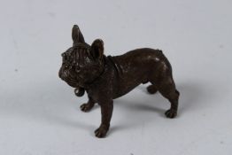 A SMALL CAST BRONZE MODEL OF A BULLDOG. 7cms long.