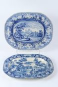 A 19TH CENTURY DAVENPORT TRANSFER PRINTED BLUE AND WHITE RECTANGULAR DISH, Fishermen Nets pattern;