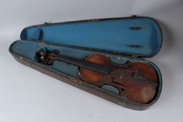 A GERMAN VIOLIN by JOSEPH HORNSTEINER FOR RESTORATION. Bears inscription and wax seal with Crown,
