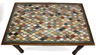 A 19TH CENTURY MAHOGANY AND SPECIMEN MARBLE RECTANGULAR TABLE, the top inset with numerous diamond