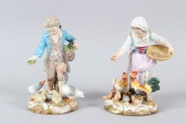 A GOOD PAIR OF 19TH CENTURY MEISSEN PORCELAIN FIGURES, one of a boy feeding geese, the other a