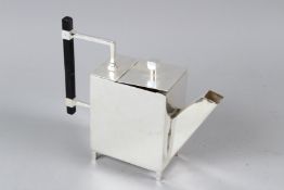 A LARGE CHRISTOPHER DRESSER STYLE PLATED TEAPOT. 23cms wide.