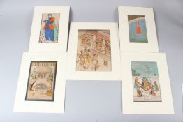 A GROUP OF FIVE INDIAN MINIATURE PAINTINGS depicting figures in landscapes and court scenes, various