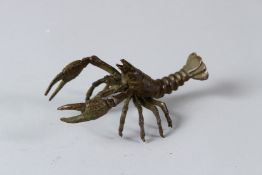 A JAPANESE OKIMONO BRONZE SMALL CRAYFISH. 10cms.