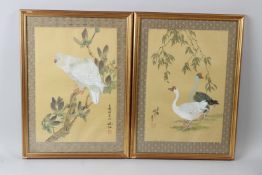 CHINESE SCHOOL, 20TH CENTURY. A pair of geese beneath a tree, together with a parrot on a branch,