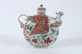 A JAPANESE POLYCHROME ENAMEL PORCELAIN PITCHER OR EWER depicting a dragon. EDO PERIOD. 18cms high.