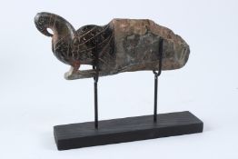 AN INDIAN CARVED GREEN HARDSTONE FIGURE, 19TH / 20TH CENTURY, modelled as the front end of a parrot.